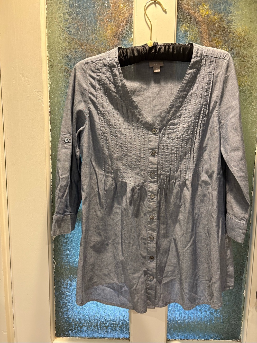 J Jill Light Blue Button-Front Pintuck Shirt XS Lightweight